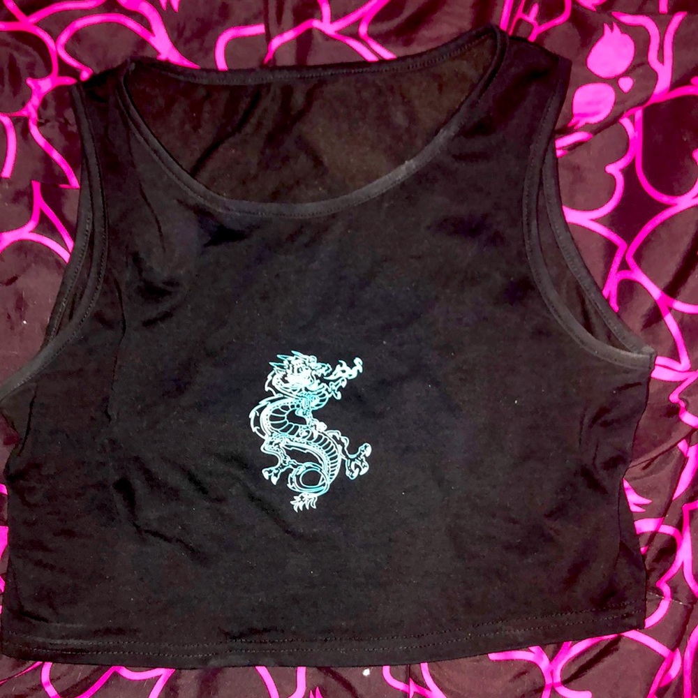 Cute black dragon shein crop top